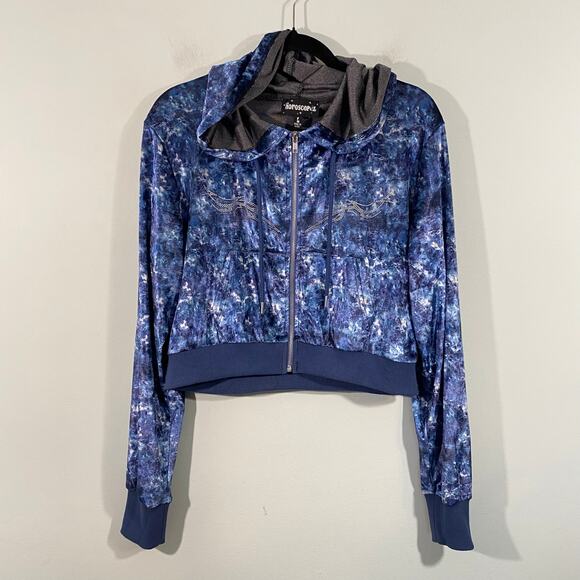Dolls Kill X Horoscopez Blue Velour "Love for Libra" Full Zip Crop Hoodie Size L - Picture 1 of 7